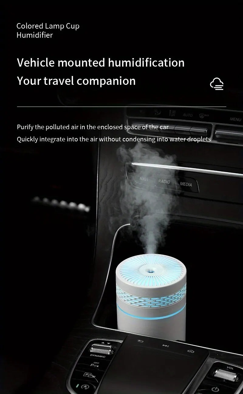 250ML Car Air Humidifier Portable Mini Spray Mist Humidifier with LED Light USB Powered Essential Oil Difffor Bedroom and Travel